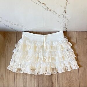Cider Skort Skirt S Womens L Ivory Elastic Waist Lace Layered Mini Ruffle Boho